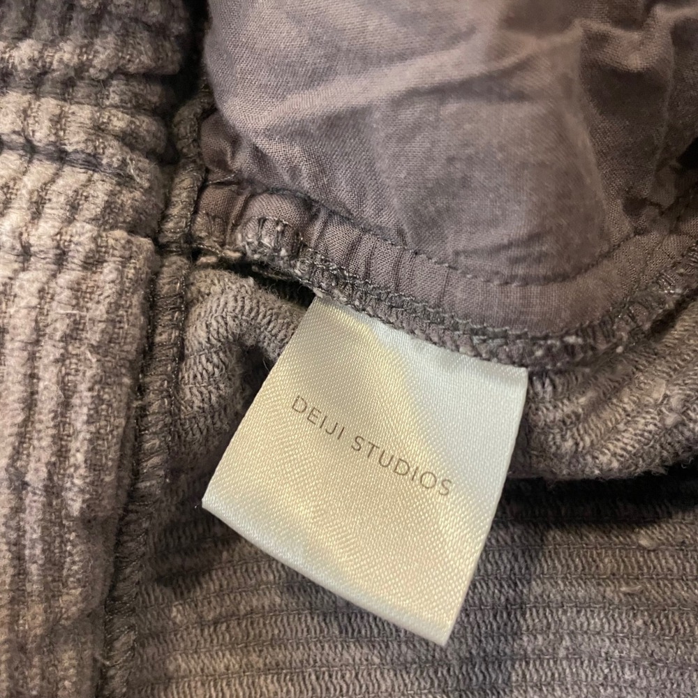 Deiji Studios Corduroy Pleated Pants Women XS Gray Cropped Drawstring Relaxed - Picture 2 of 16